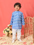 Sishu Boy's Traditional Ikkat Print Flat Collar Kurta And Pyjama Set