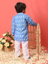 Sishu Boy's Traditional Ikkat Print Flat Collar Kurta And Pyjama Set