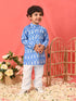 Sishu Boy's Traditional Ikkat Print Flat Collar Kurta And Pyjama Set