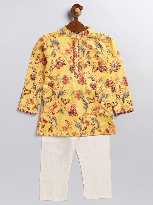 Sishu Boy's' Multicolor-Base-Mustard And Cream Kurta Pyjama Set