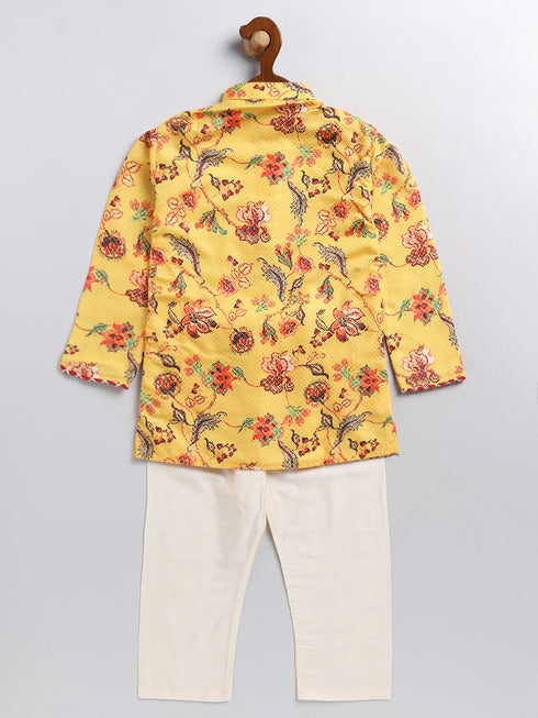 Sishu Boy's' Multicolor-Base-Mustard And Cream Kurta Pyjama Set