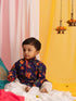 Sishu Boy's' Multicolor-Base-Navy Blue Kurta And Pyjama Set With Leheria Border