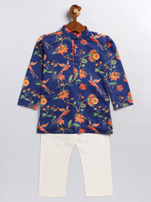 Sishu Boy's' Multicolor-Base-Navy Blue Kurta And Pyjama Set With Leheria Border