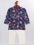 Sishu Boy's' Multicolor-Base-Navy Blue Kurta And Pyjama Set With Leheria Border