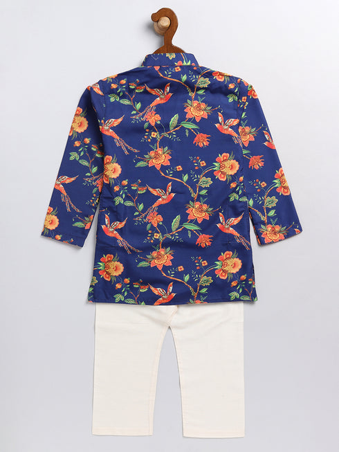 Sishu Boy's' Multicolor-Base-Navy Blue Kurta And Pyjama Set With Leheria Border