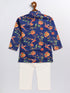 Sishu Boy's' Multicolor-Base-Navy Blue Kurta And Pyjama Set With Leheria Border
