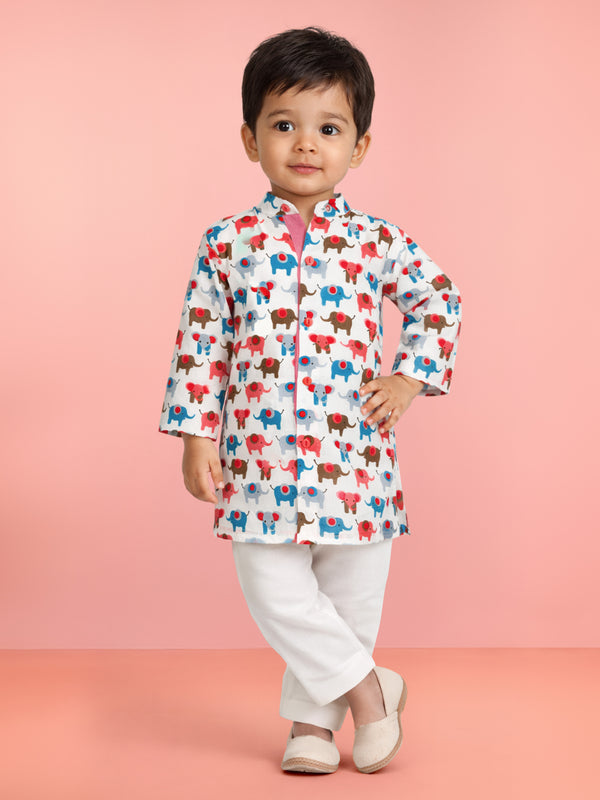 Baby Boys Multicolour Pure Cotton Animal Print Kurta Pyjama Set