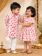 Baby Boys Pink Pure Cotton Animal Print Kurta Pyjama Set