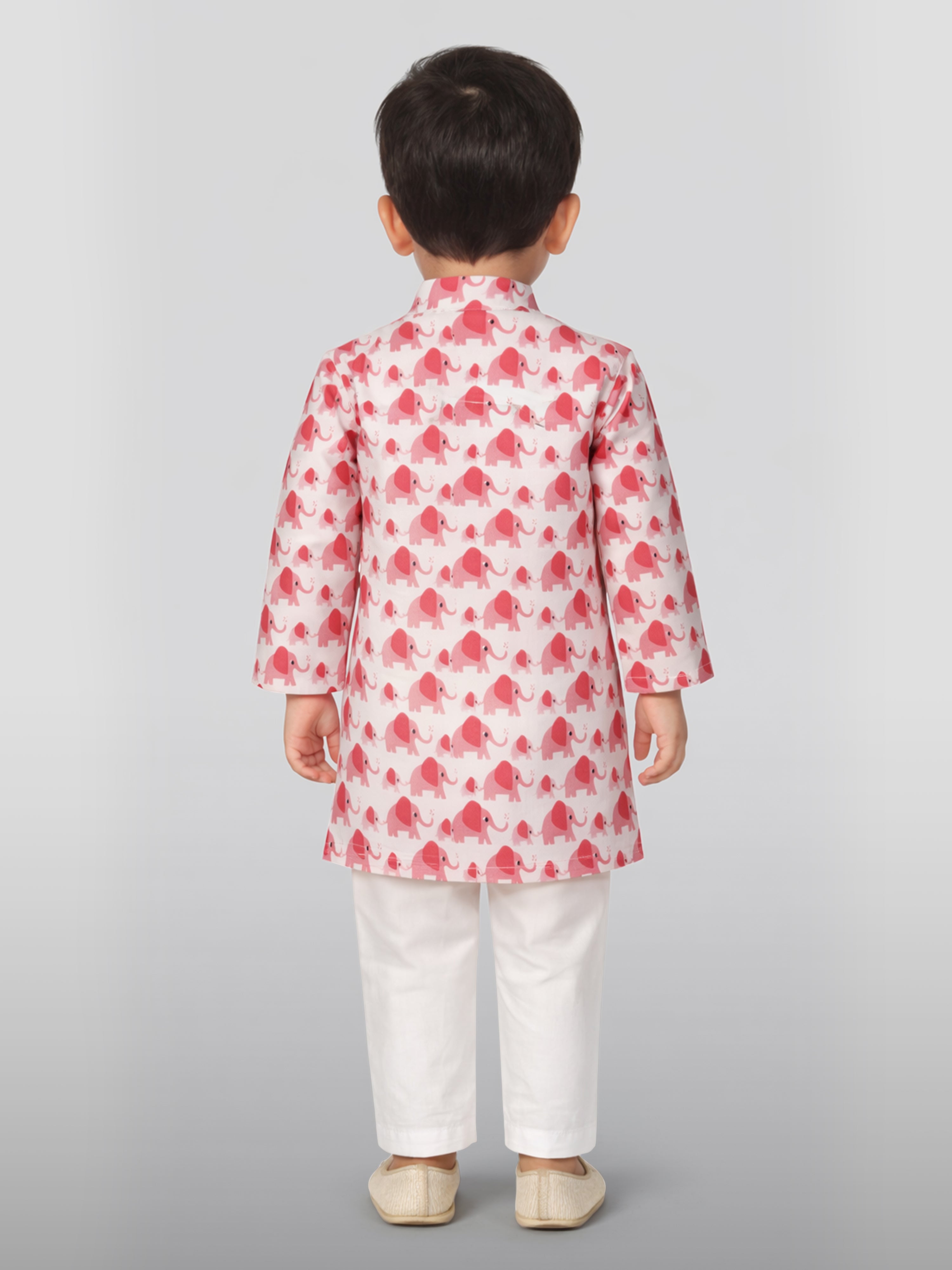 Baby Boys Pink Pure Cotton Animal Print Kurta Pyjama Set