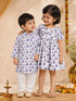 Girls Purple Cotton Animal Print Gathered Short Sleeve A-Line Dress
