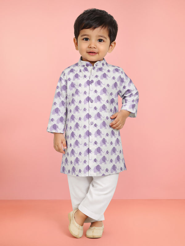 Baby Boys Purple Pure Cotton Animal Print Kurta Pyjama Set