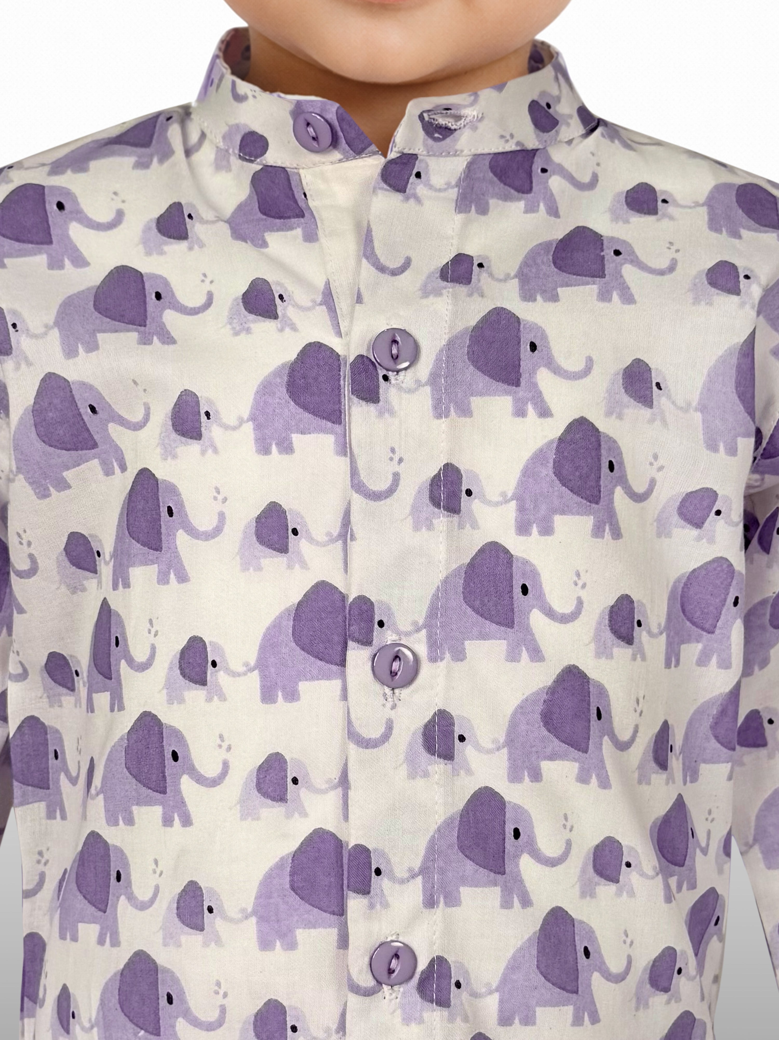 Baby Boys Purple Pure Cotton Animal Print Kurta Pyjama Set