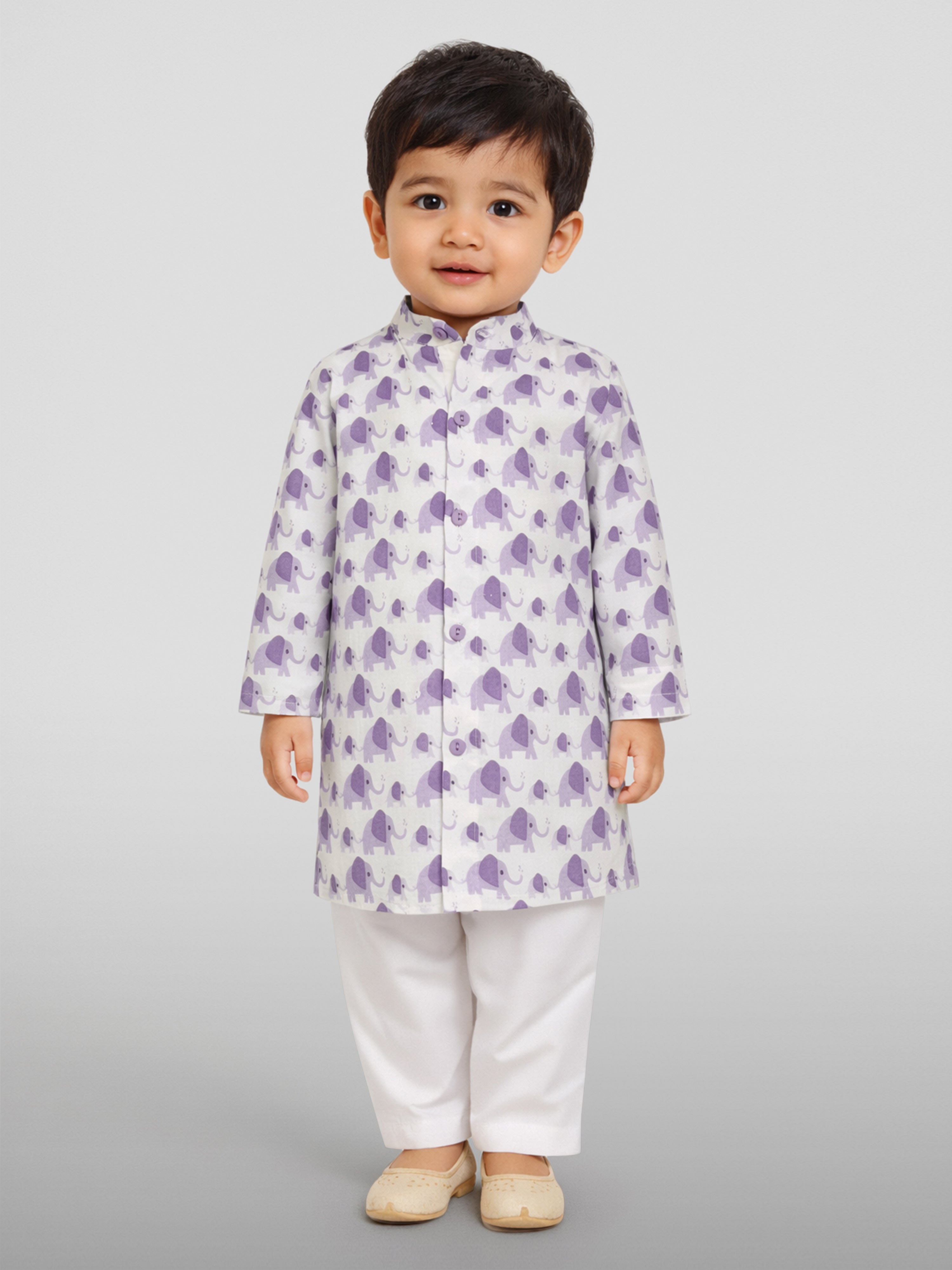 Baby Boys Purple Pure Cotton Animal Print Kurta Pyjama Set