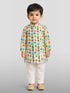 Baby Boys White base multicolor Pure Cotton Animal Print Kurta Pyjama Set