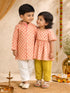Baby Boys Peach Pure Cotton Floral Print Kurta Pyjama Set