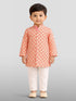 Baby Boys Peach Pure Cotton Floral Print Kurta Pyjama Set