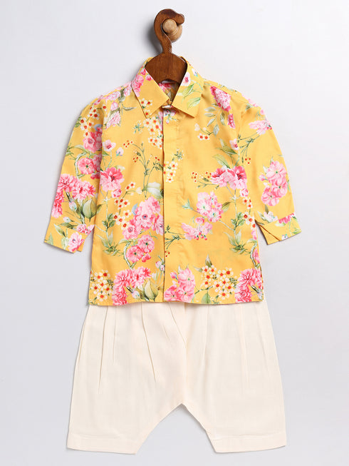 Sishu Boy's Yellow Floral Printed Kurta Patiala Set