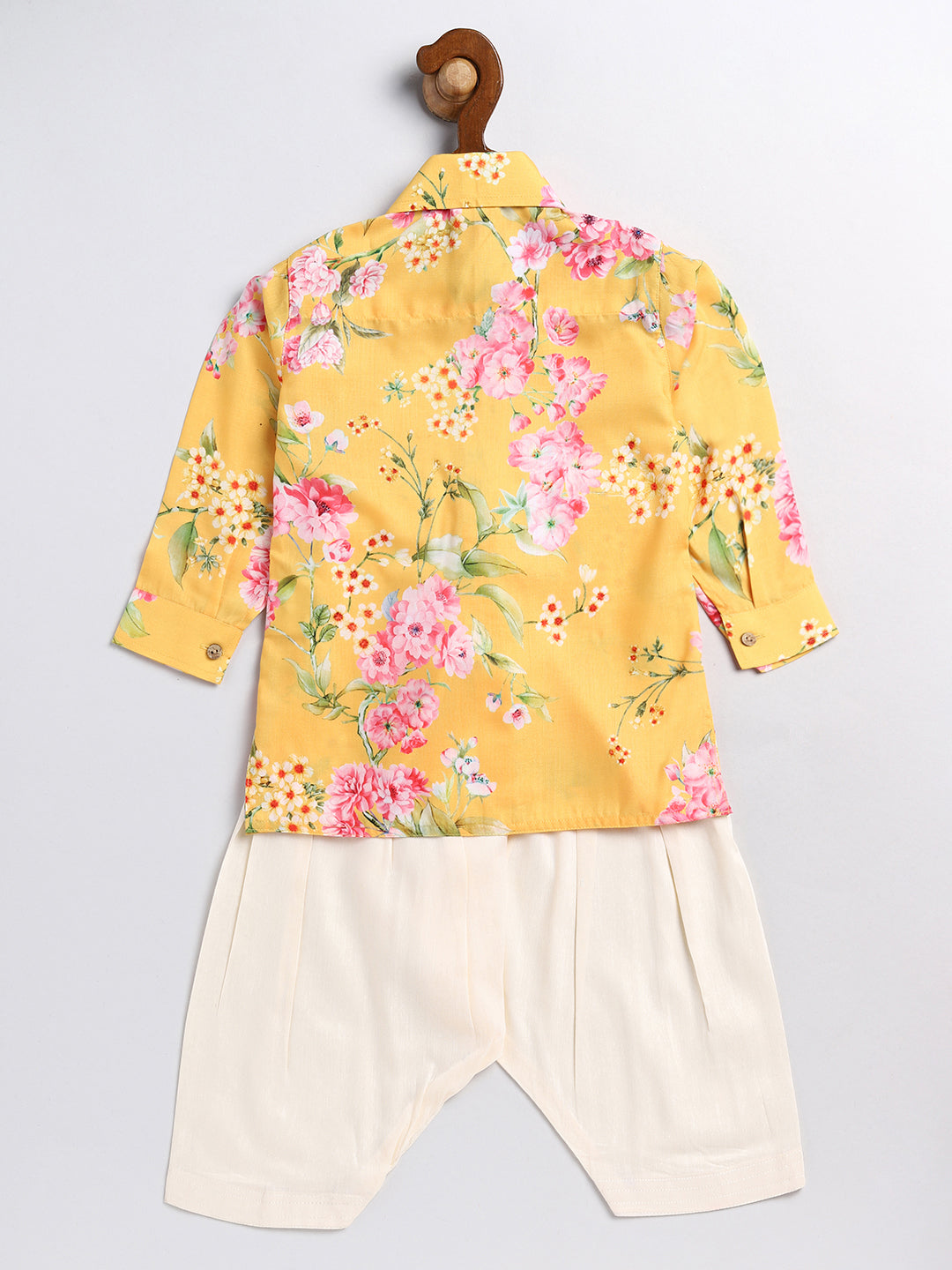 Sishu Boy's Yellow Floral Printed Kurta Patiala Set