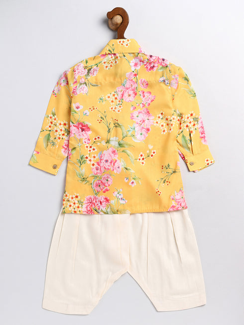 Sishu Boy's Yellow Floral Printed Kurta Patiala Set