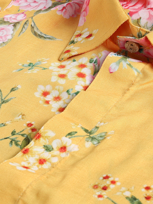 Sishu Boy's Yellow Floral Printed Kurta Patiala Set
