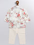 Boy's Cream Floral Printed Angrakha Kurta Pyjama Set