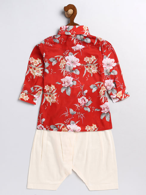 Sishu Boy's Red Floral Printed Kurta Patiala Set