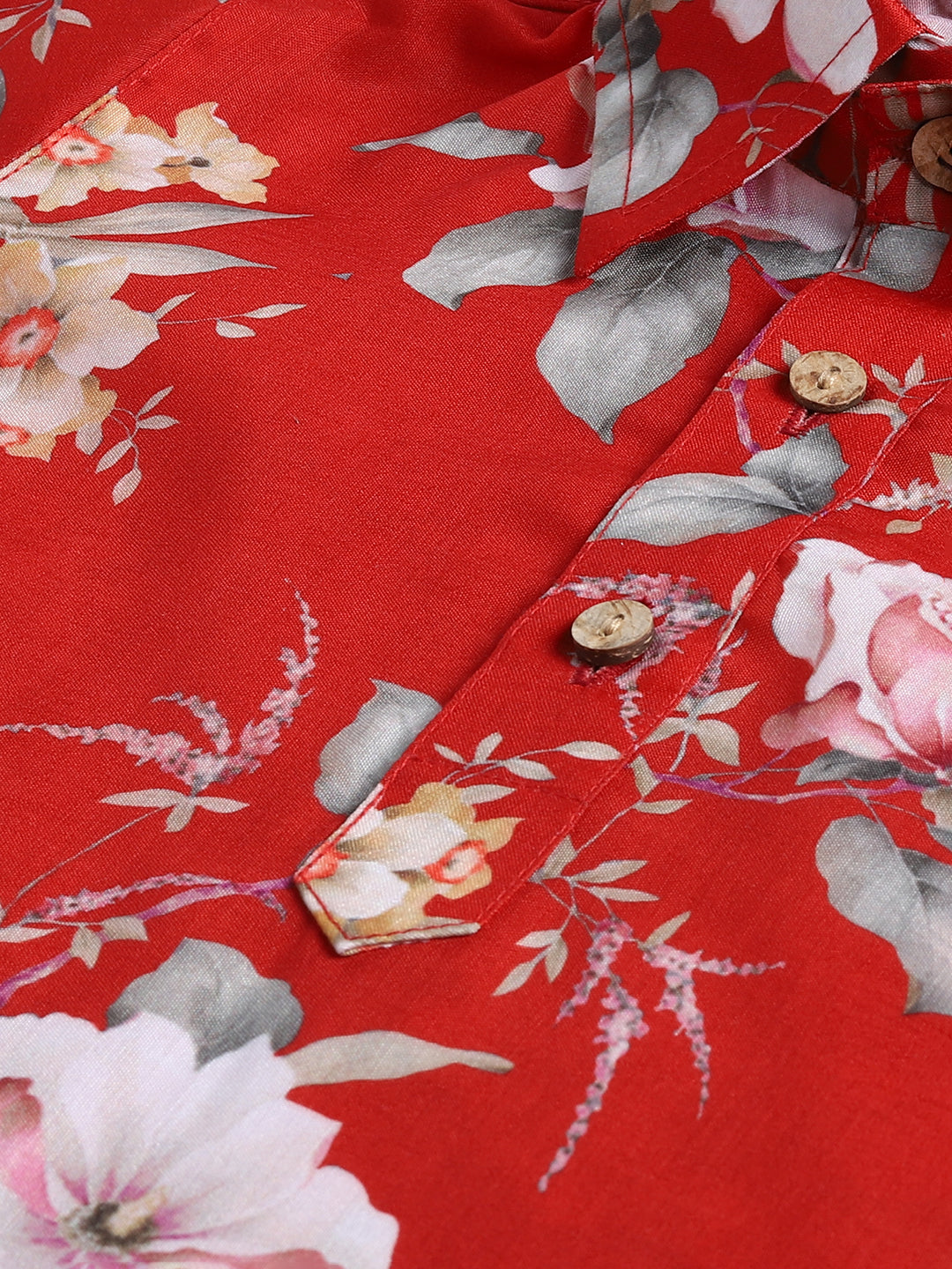 Sishu Boy's Red Floral Printed Kurta Patiala Set