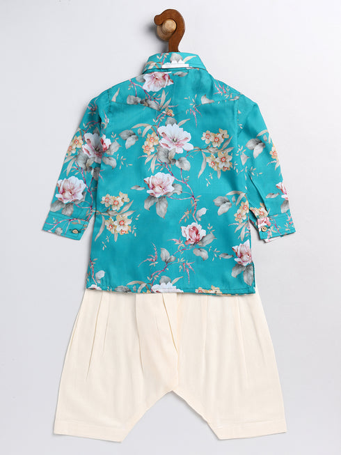 Sishu Boy's Turquoise Blue Floral Printed Kurta Patiala Set
