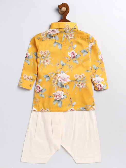 Boy's Yellow Floral Printed Kurta Patiala Set