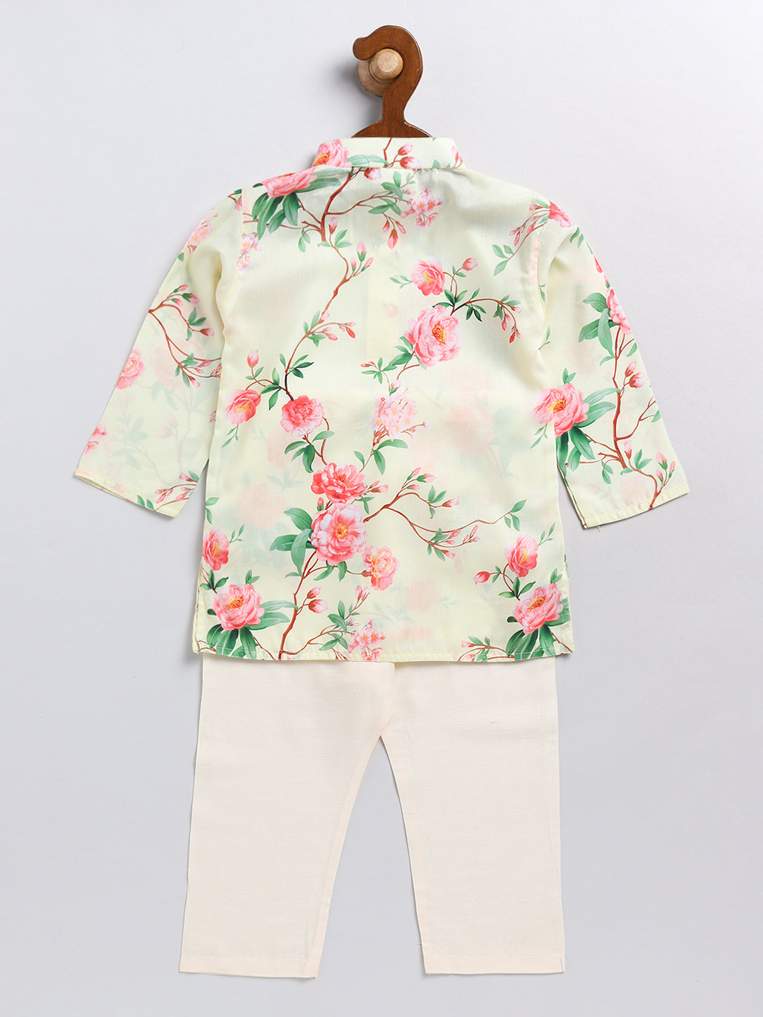 Boy's' Yellow Floral Printed Cotton Kurta Pyjama Set