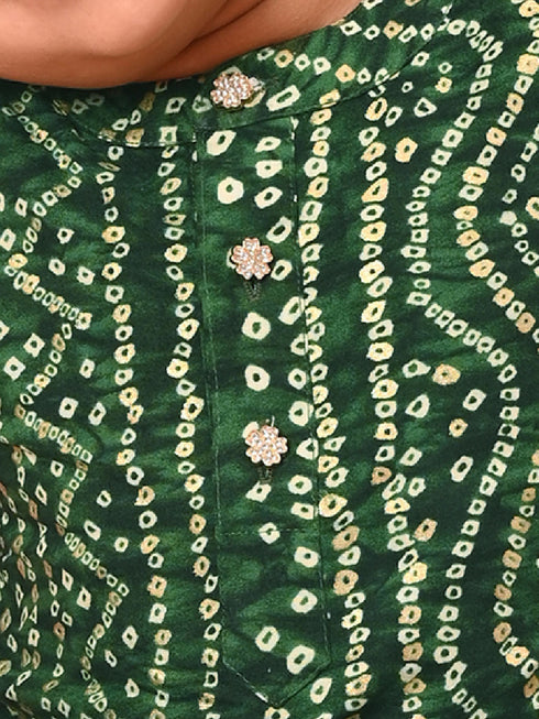 Sishu Boy's' Green Bandhni Kurta And Patiala Set
