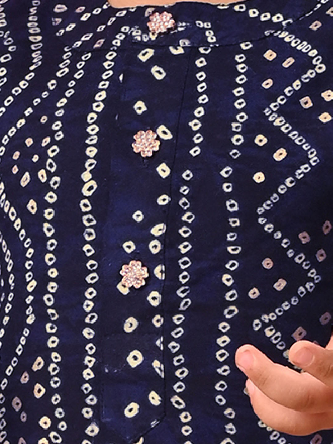 Boy's' Navy Blue Bandhni Kurta And Patiala Set