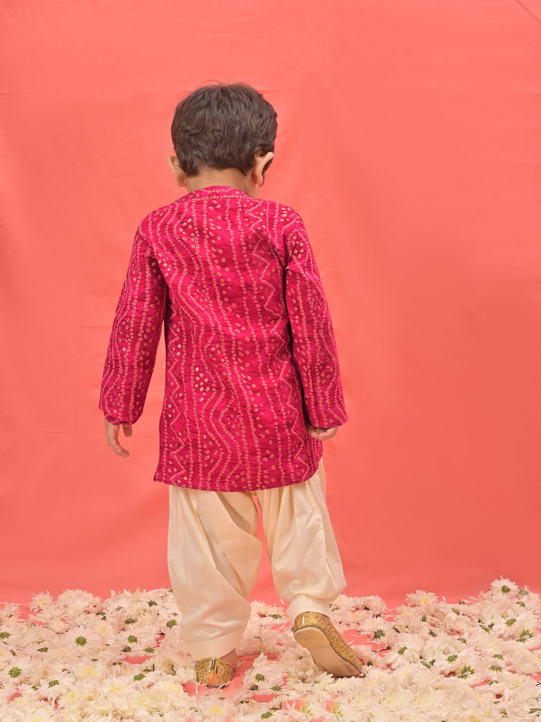 Boy's' Pink Bandhni Kurta And Patiala Set