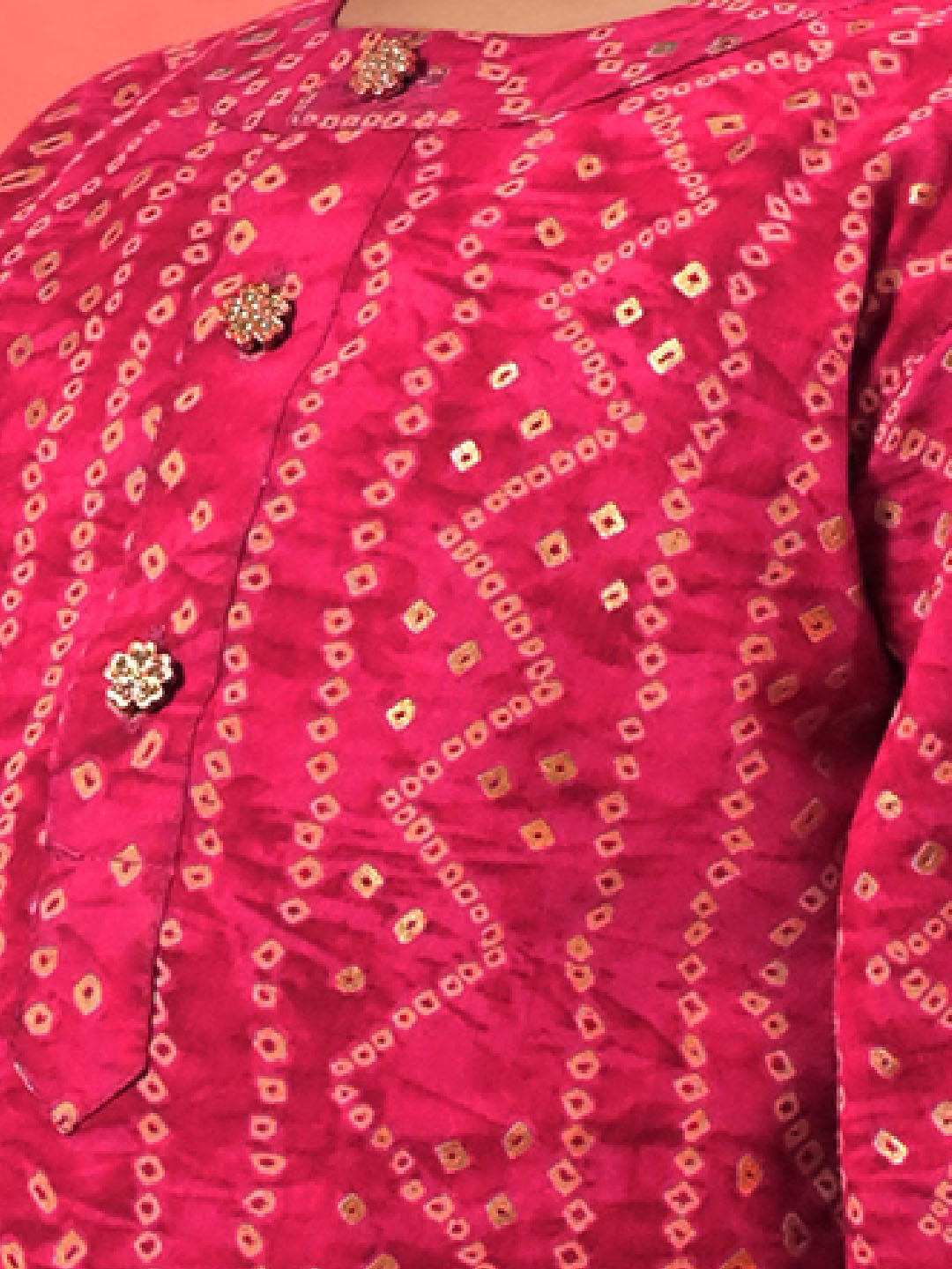 Boy's' Pink Bandhni Kurta And Patiala Set
