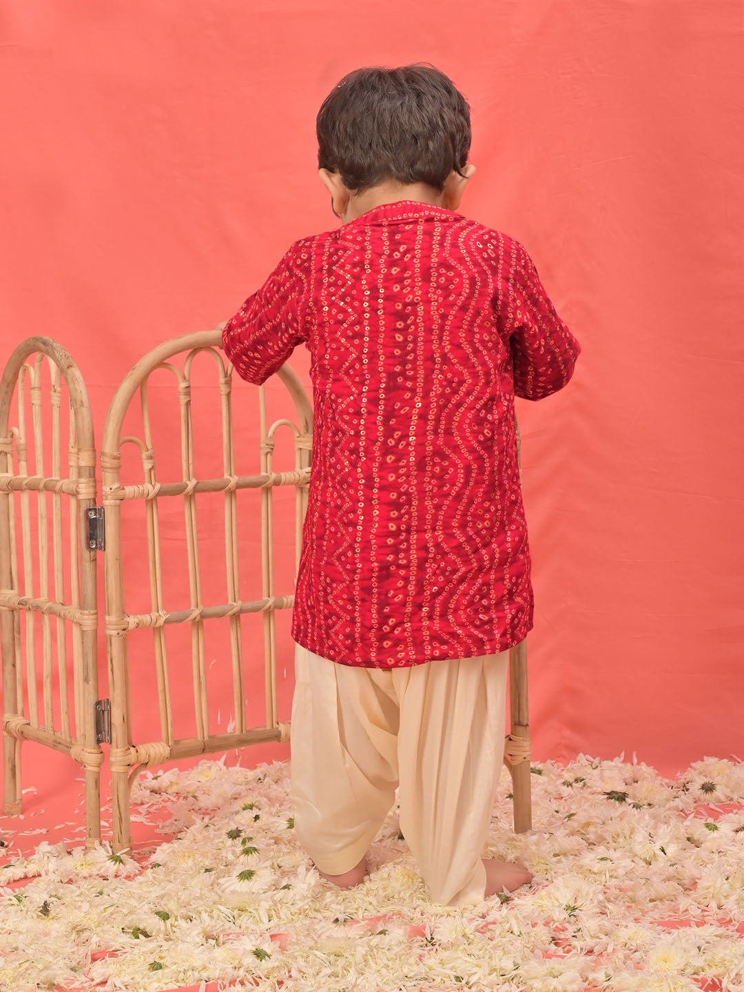Boy's' Red Bandhni Kurta And Patiala Set