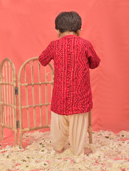 Boy's' Red Bandhni Kurta And Patiala Set