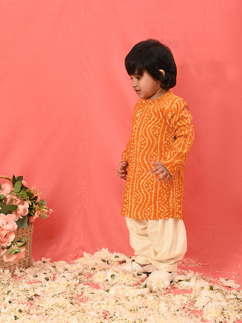 Boy's' Yellow Bandhni Kurta And Patiala Set