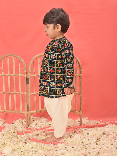 Sishu Boy's' Blue Patola Print Festive Kurta Pyjama Set