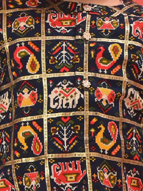 Sishu Boy's' Blue Patola Print Festive Kurta Pyjama Set