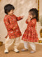 Boy's' Red Patola Print Festive Kurta Pyjama Set