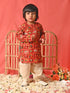 Boy's' Red Patola Print Festive Kurta Pyjama Set