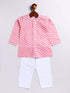Infant Boy's Pink And White Cotton Kurta Pyjama Set