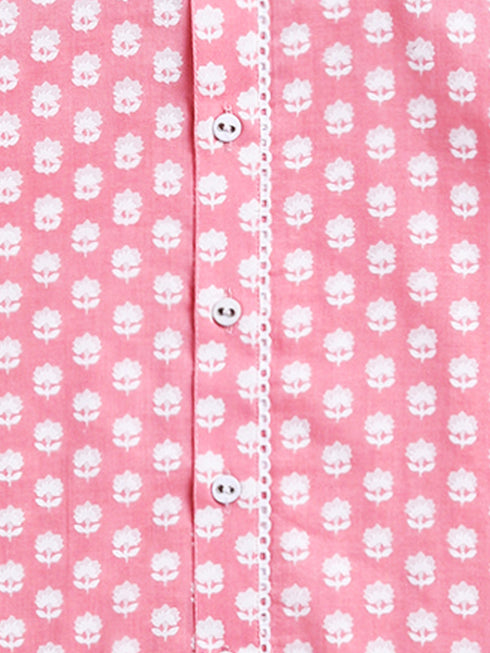 Infant Boy's Pink And White Cotton Kurta Pyjama Set