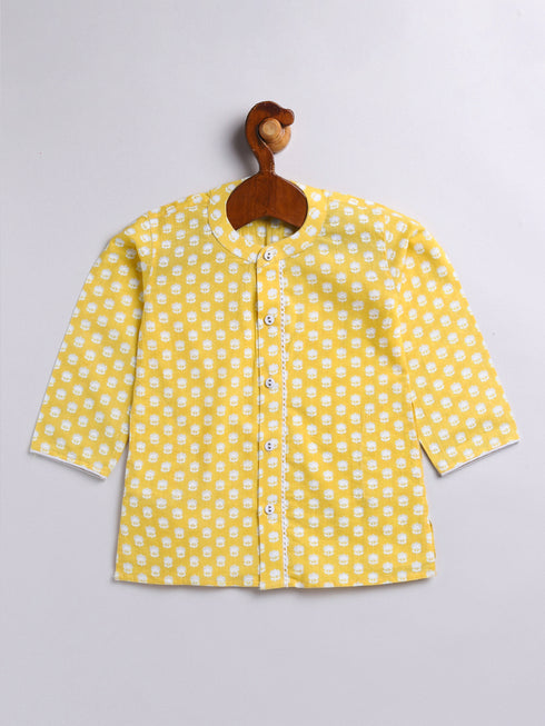 Infant Boy's Yellow And White Cotton Kurta Pyjama Set
