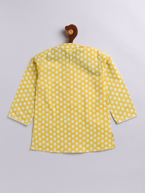 Infant Boy's Yellow And White Cotton Kurta Pyjama Set
