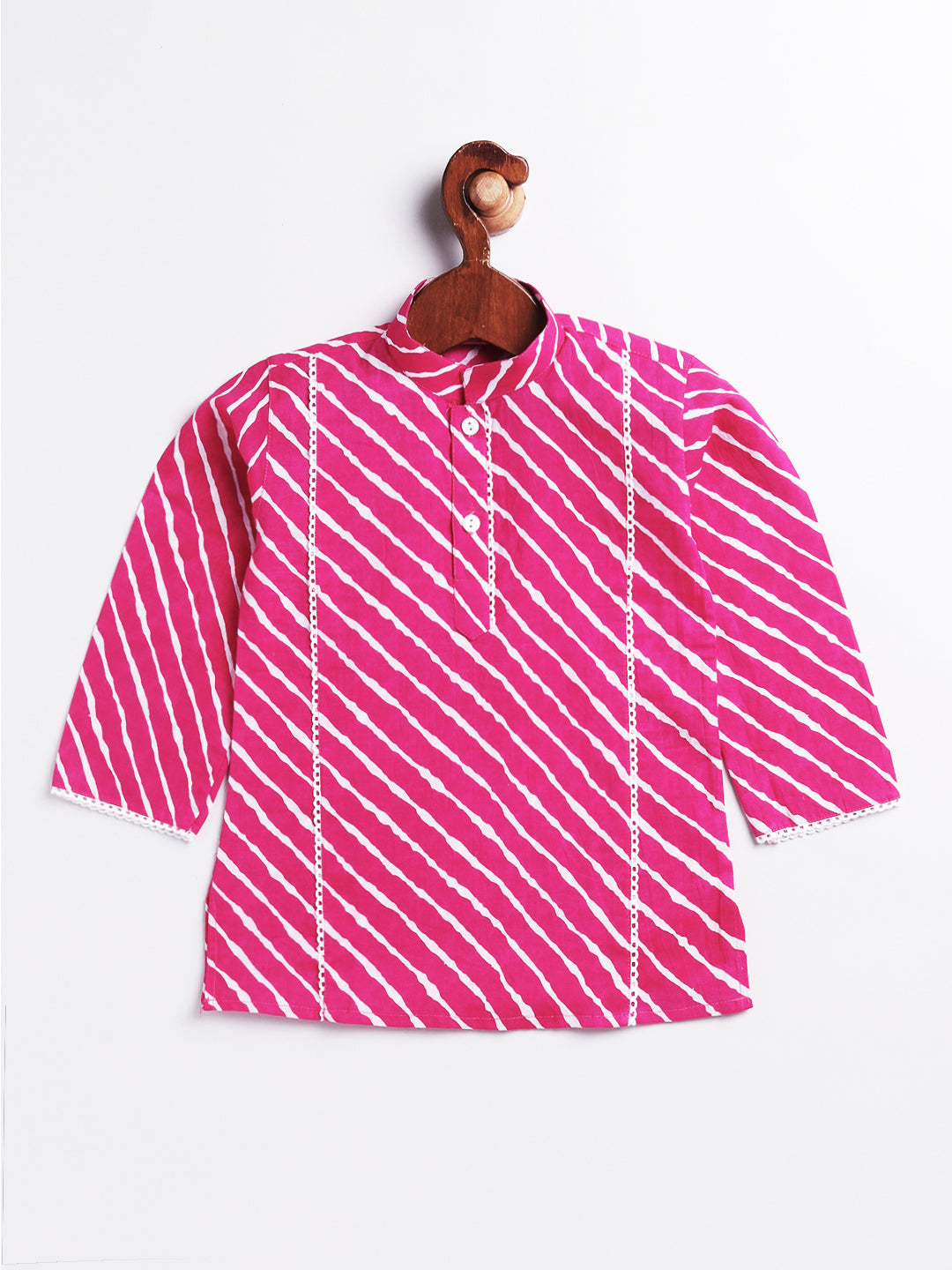 Infant Boy's Pink And White Cotton Kurta Pyjama Set