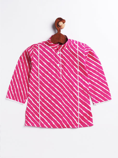 Infant Boy's Pink And White Cotton Kurta Pyjama Set