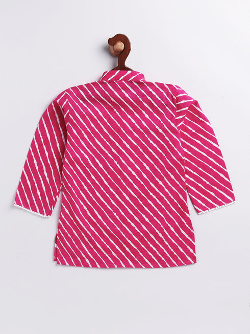Infant Boy's Pink And White Cotton Kurta Pyjama Set