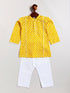 Infant Boy's Yellow And White Cotton Kurta Pyjama Set