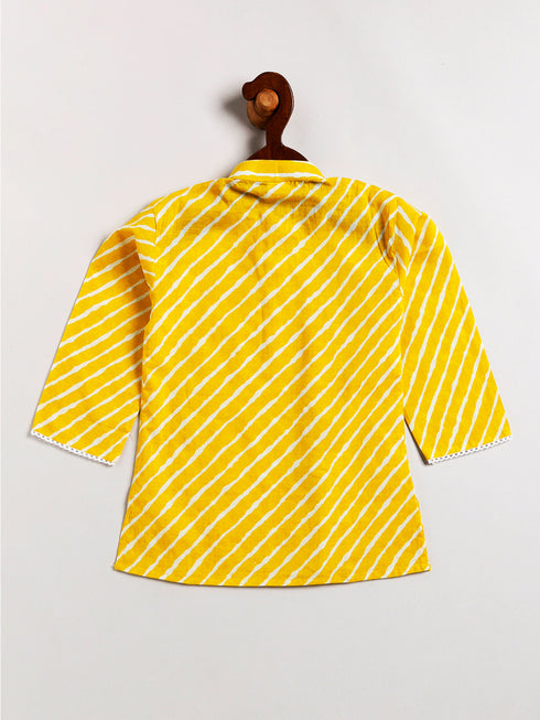 Infant Boy's Yellow And White Cotton Kurta Pyjama Set